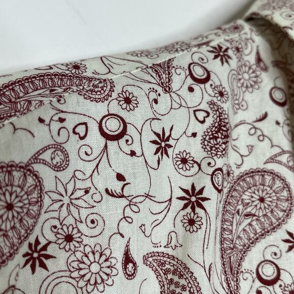 Rochelle Behrens The Shirt Red Cream Paisley Floral Womens M Career Boho Preppy - Picture 2 of 7